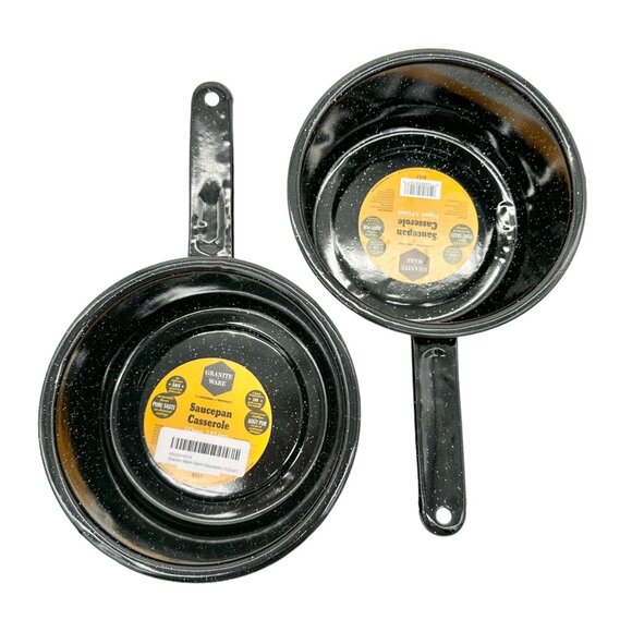 Granite Wear Saucepan Casserole 2 Qt 1.9 L Black Speckled Set of 2 - Picture 1 of 8